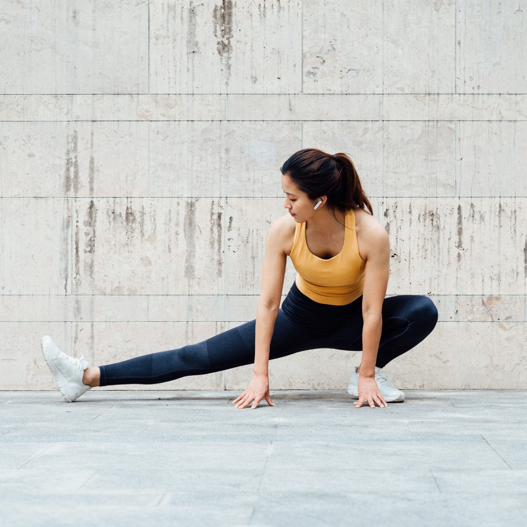 young asian beauty woman doing exercise outdoors